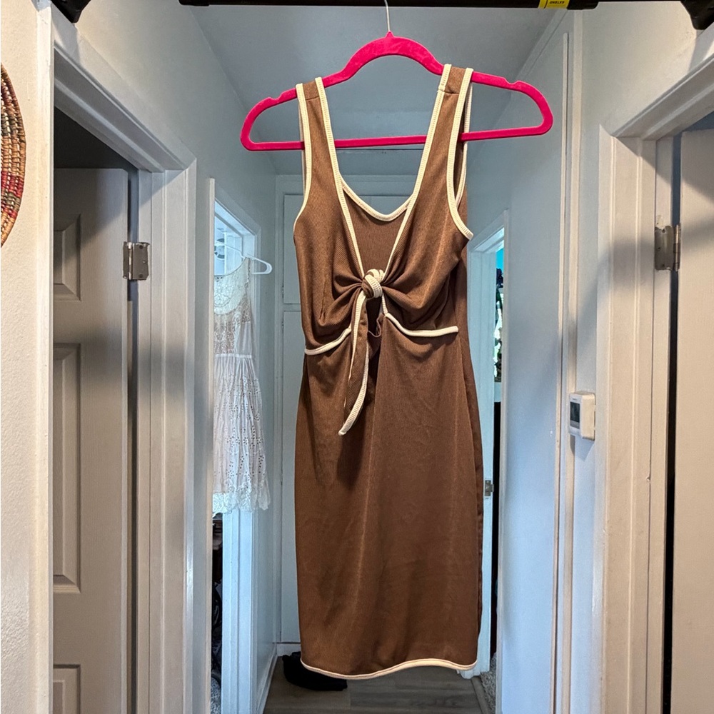 Forever 21 Brown Midi Dress with Cream Accents